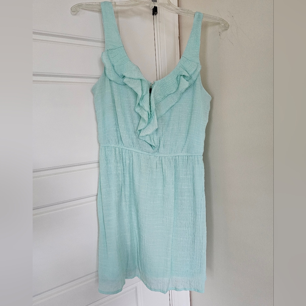 Teal ruffle neck tank dress